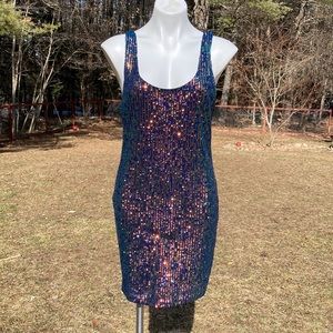 Topshop holographic sequins lined night out dress size 10 on two mannequins